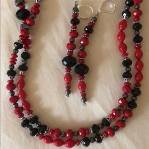 Handmade Red/Black Necklace and Earrings